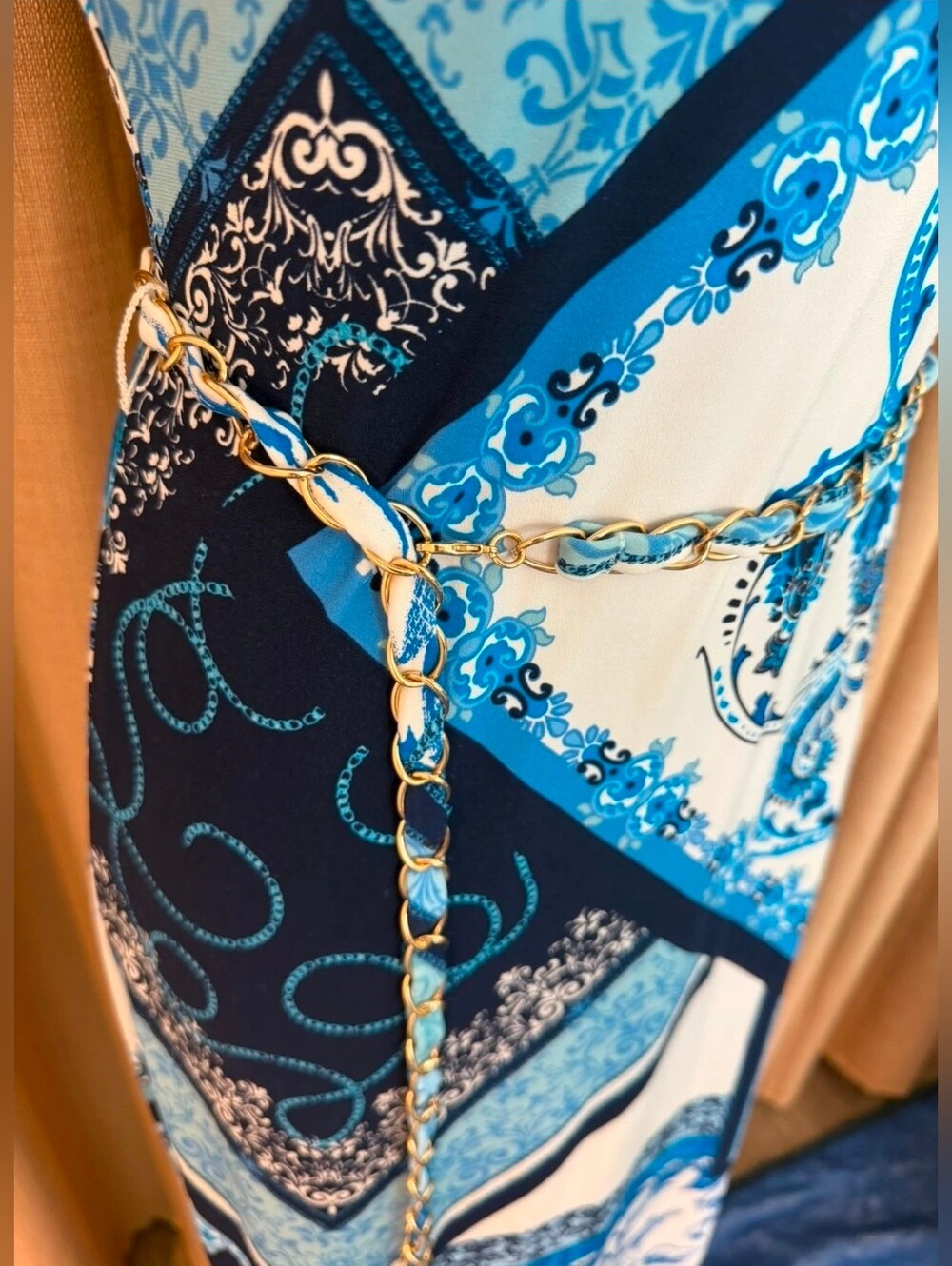 Cache RARE Strapless Blue & White Patchwork Maxi Dress Sz S - Picture 5 of 9